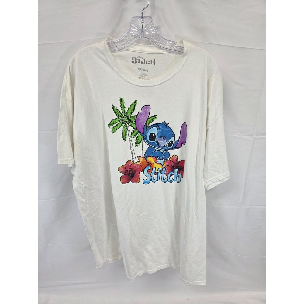 Disney Lilo & Stitch White Graphic T-Shirt Mens XL Tropical Hibiscus AB1010